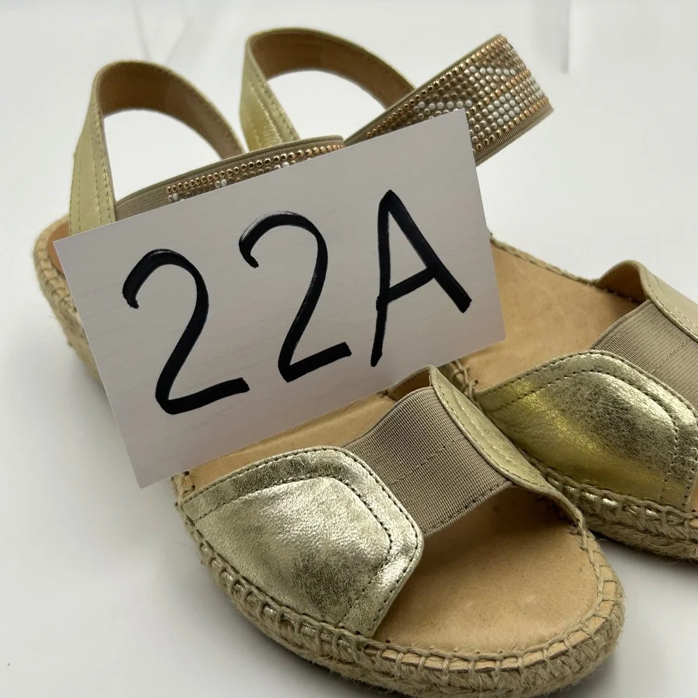 Kanna Espadrille Wedge Sandals Womens 38 Gold Metallic Beaded Boho Summer‎ Chic
